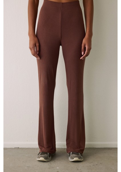 Cappuccino Modal Yüksek Bel Fitilli İspanyol Paça Tayt fiyatları