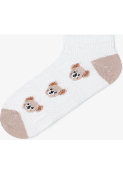 5 Çift Pamuklu Kendinden Desenli Ayıcıklı Patik Çorap