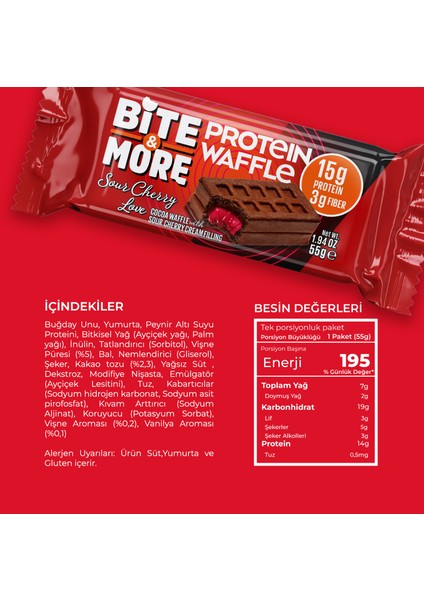 Bite & More Protein Waffle - Vişneli (55g x 12 Adet) modelleri