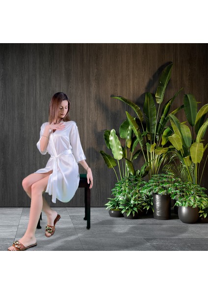 Beyaz Kısa Saten Kimono | Kadın Ipek Sabahlık | Lüks Ev Giyimi & Hediye Seçeneği S fırsatları