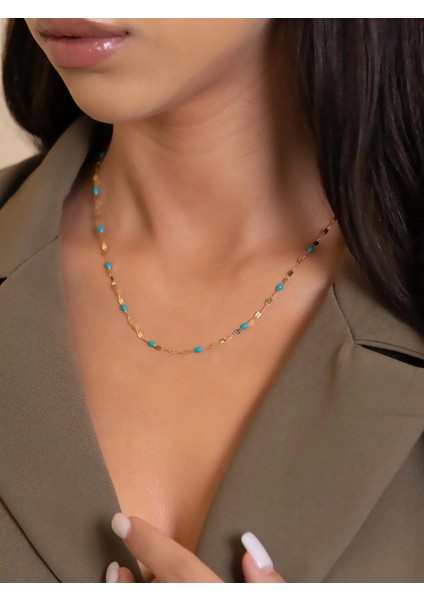 14 Ayar Altın Turkuaz Mineli Kolye modelleri