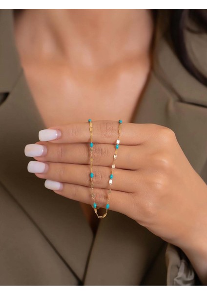 14 Ayar Altın Turkuaz Mineli Kolye indirimleri