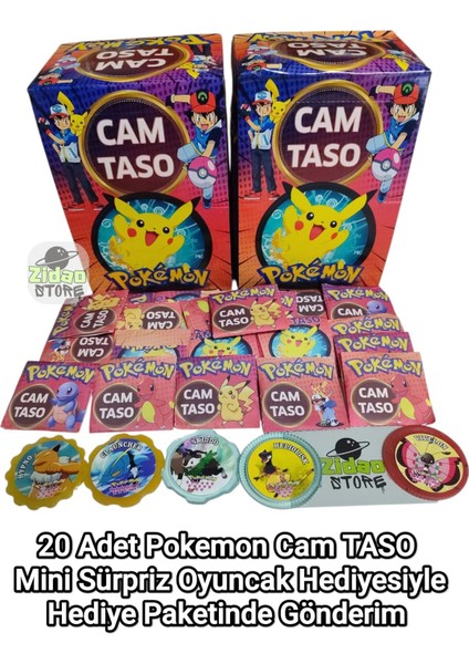 Pokemon Cam Taso 20 Adet Koleksiyon Tasoları Hediyeli Paket ve Mini Sürpriz Oyuncak ile Gönderim fiyatları