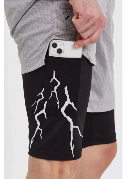 Unisex Baskılı İç Cepli Sporcu Alt Taytlı Şort - Gri modelleri