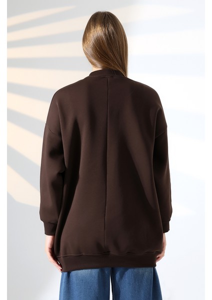 Yarım Balıkçı Yaka Oversize Geniş Kesim Pamuklu Yumuşak Dokulu Basic Kadın Tunik Sweatshirt 21910 Kahve fırsatları