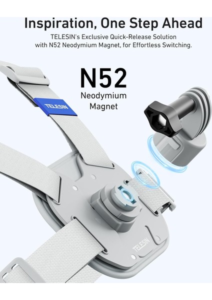 Telesın Manyetik Göğüs Montajı – Kalın Yastıklı Quick Release Askı Kemeri, Konforlu ve Dengeli Kullanım, Gopro Hero 13/12/11/10, Akaso, INSTA360 X5, Djı Osmo 360 Aksiyon Kameralar ile Uyumlu