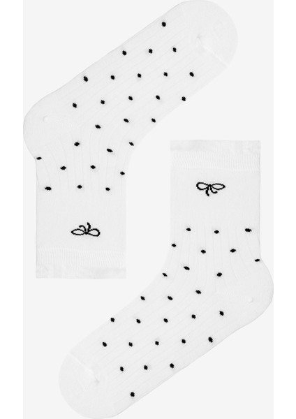 2 Çift Pamuklu Puantiye Desenli ve Fiyonk Detaylı Fırfırlı Soket Çorap fiyatları