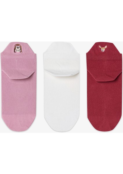 3 Çift Pamuklu Çekçekli Hayvan Nakışlı Patik Çorap