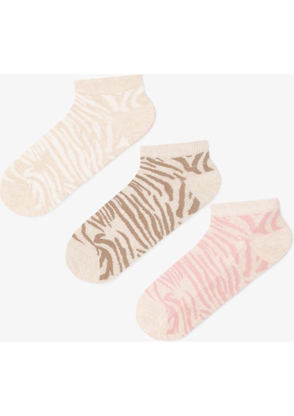 3 Çift Pamuklu Zebra Desenli Patik Çorap