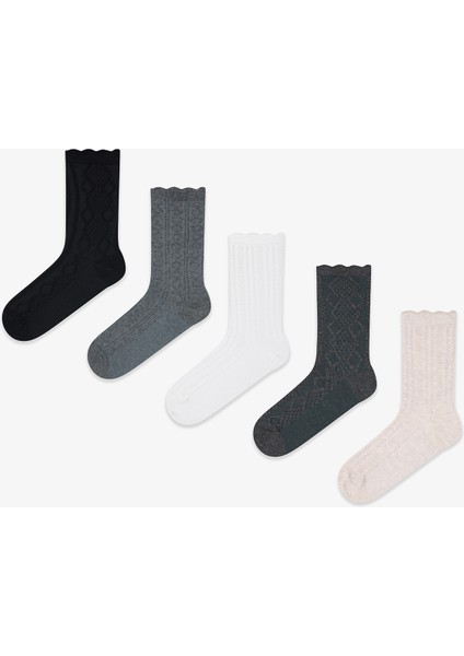 5 Çift Pamuklu Jakar Desenli Soket Çorap fiyatları