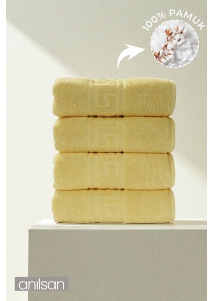 4'lü Sarı Greek El Havlusu - 50x90 Cm, 225 Gr, %100 Pamuk, Spa Ve Otel Havlusu, Günlük Kullanıma Uygun