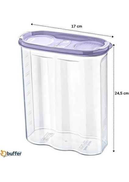 Buffer® 2 Kapaklı Ölçekli Erzak Kuru Gıda Saklama Kutusu Kabı 2,4 LITRE-SA940 fırsatları
