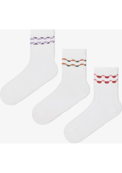 3 Çift Pamuklu Kendinden Geometrik Desenli Soket Çorap