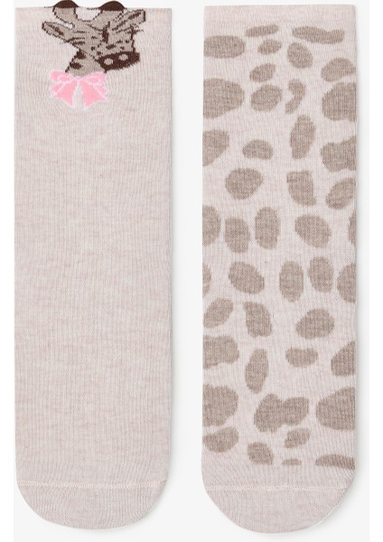 2 Çift Pamuklu Zürafa Desenli Soket Çorap