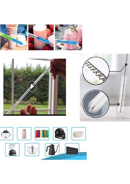 Paslanmaz Çelik ve Esnek Fırça Temizlik Seti, Okul Suluk Pipet -Matara -Cam Pipet-Plastik Pipet-Bebek Biberon Temizleme ve Diğer Ağızlı Kapaklı Eşya Temizleme Fırça Seti 1 Adet modelleri