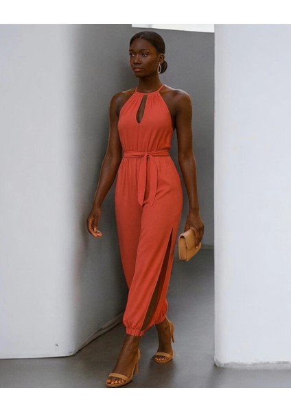 Milena Halter Yaka Yırtmaç Detay Tarçın Elbise