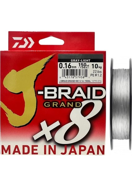 J-Braid Grand 135MT 0.16MM 8x Gray Light Ip Misina