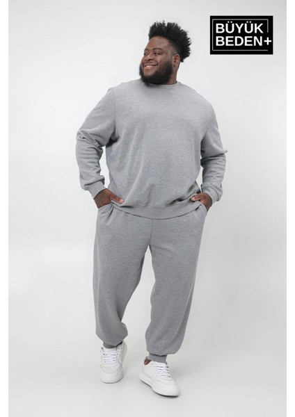 Erkek Büyük Beden Bisiklet Yaka Ince Sweatshirt SPR24BSW56