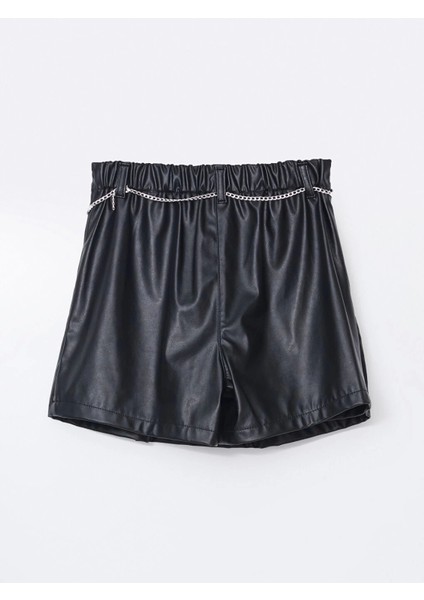 Lcw Kids Siyah Beli Lastikli Deri Görünümlü Kız Çocuk Şort Etek modelleri