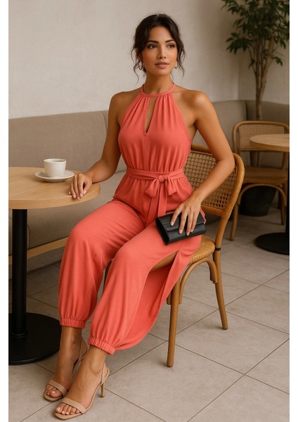 Milena Halter Yaka Yırtmaç Detay Tarçın Elbise fırsatları