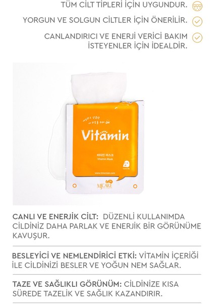 C Vitamini İçeren Kağıt Yüz Maskesi Aydınlatıcı Canlandırıcı Tüm Cilt Tiplerine Uygun 1 Adet indirimleri