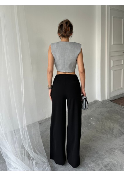 Yandan Fermuarlı Esnek Yüksek Bel Bol Paça Pallazo Pantolon fiyatları