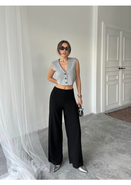 Yandan Fermuarlı Esnek Yüksek Bel Bol Paça Pallazo Pantolon indirimleri