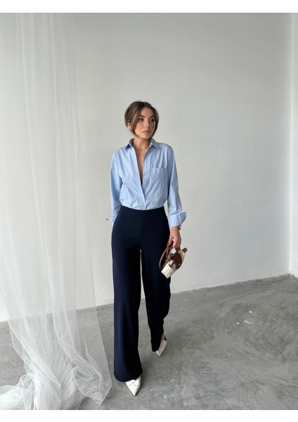 Yandan Fermuarlı Esnek Yüksek Bel Bol Paça Pallazo Pantolon