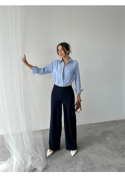 Yandan Fermuarlı Esnek Yüksek Bel Bol Paça Pallazo Pantolon