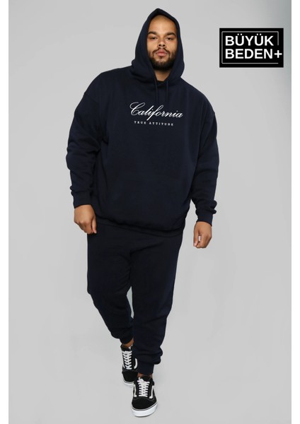 Erkek El Yazılı California Baskılı Büyük Beden Ince Kapşonlu Swatshırt SPR25BSW62 fırsatları