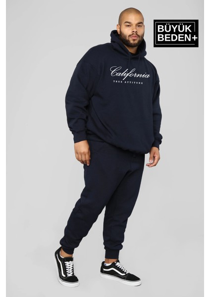 Erkek El Yazılı California Baskılı Büyük Beden Ince Kapşonlu Swatshırt SPR25BSW62 indirimleri