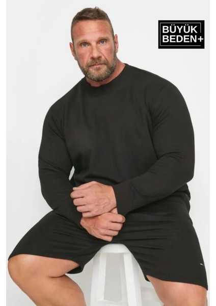 Erkek Büyük Beden Bisiklet Yaka Ince Sweatshirt SPR24BSW56