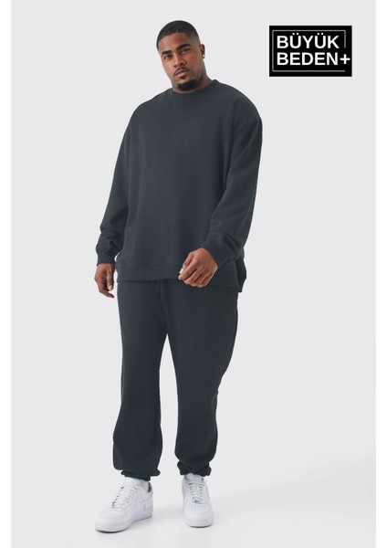 Erkek Büyük Beden Bisiklet Yaka Ince Sweatshirt SPR24BSW56