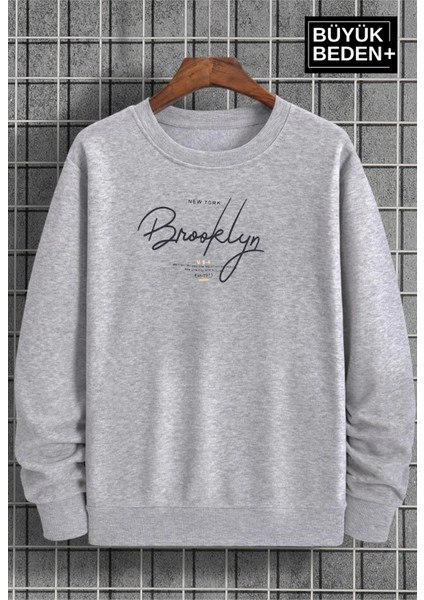 Erkek El Yazılı Brooklyn Baskılı Büyük Beden Ince Bisiklet Yaka Swatshırt SPR25BSW59 fiyatları