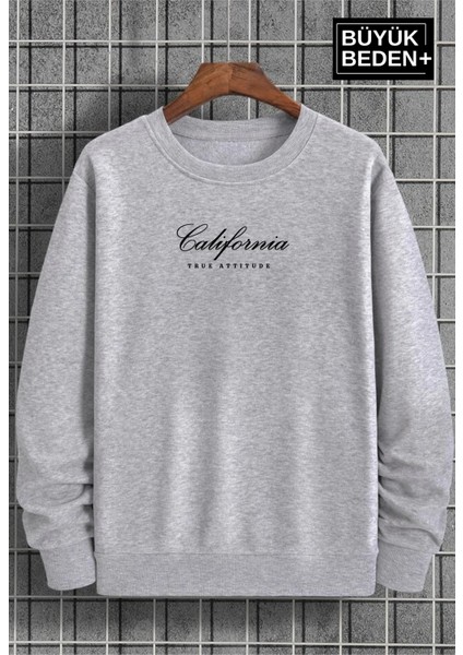 Erkek El Yazılı California Baskılı Büyük Beden Ince Bisiklet Yaka Swatshırt SPR25BSW63 fiyatları