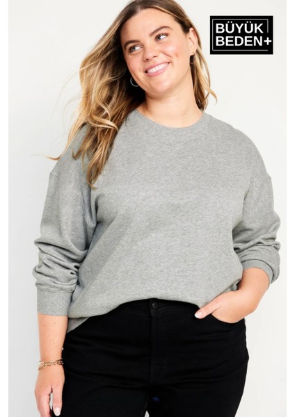 Kadın Büyük Beden Bisiklet Yaka Ince Sweatshirt SPR24BSWK56