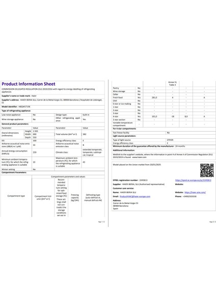 HBQW5719E E Enerji Sınıfı 382 Lt Wi-Fi Bağlantılı Kombi Tipi No Frost Ankastre Buzdolabı indirimleri