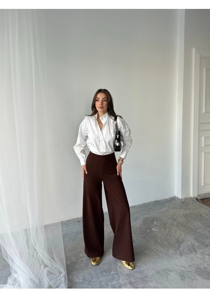 Yandan Fermuarlı Esnek Yüksek Bel Bol Paça Pallazo Pantolon