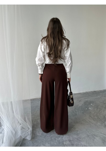 Yandan Fermuarlı Esnek Yüksek Bel Bol Paça Pallazo Pantolon fiyatları