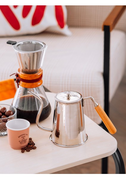 Bakır Demlik Modern Kahve Demliği Model Gümüş Renk