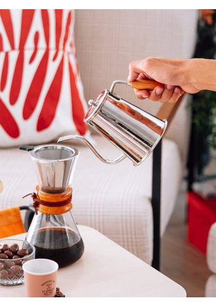 Bakır Demlik Modern Kahve Demliği Model Gümüş Renk