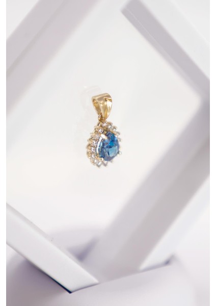 14 Ayar Altın London Topaz ve Zirkon Taşlı Çiçek Formlu Şık Kolye Ucu fiyatları