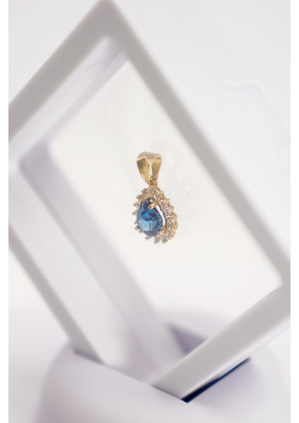 14 Ayar Altın London Topaz ve Zirkon Taşlı Çiçek Formlu Şık Kolye Ucu modelleri