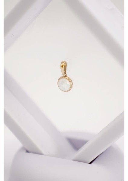 14 Ayar Altın Opal Taşlı Yuvarlak Minimal Kolye Ucu fiyatları