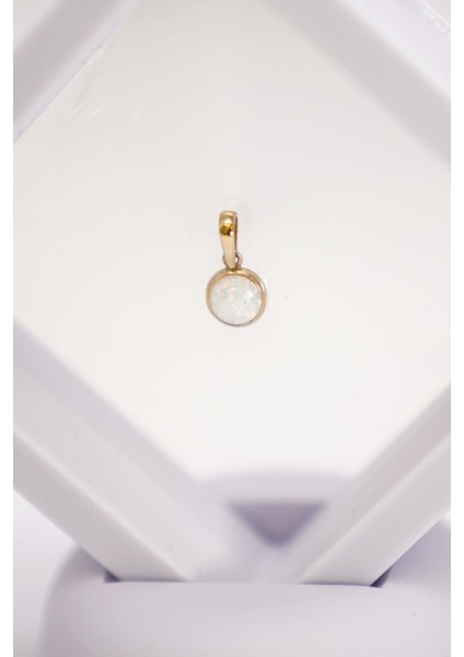 14 Ayar Altın Opal Taşlı Yuvarlak Minimal Kolye Ucu modelleri