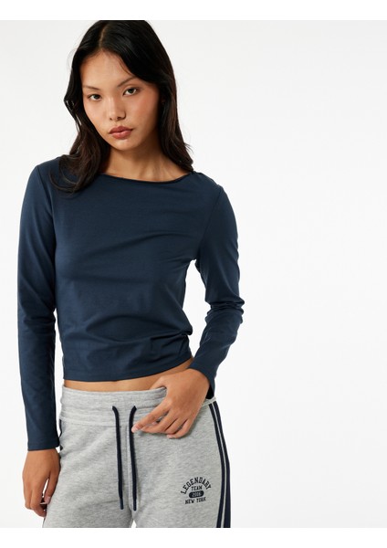 Uzun Kollu Bisiklet Yaka Pamuklu Slim Fit Basic Tişört