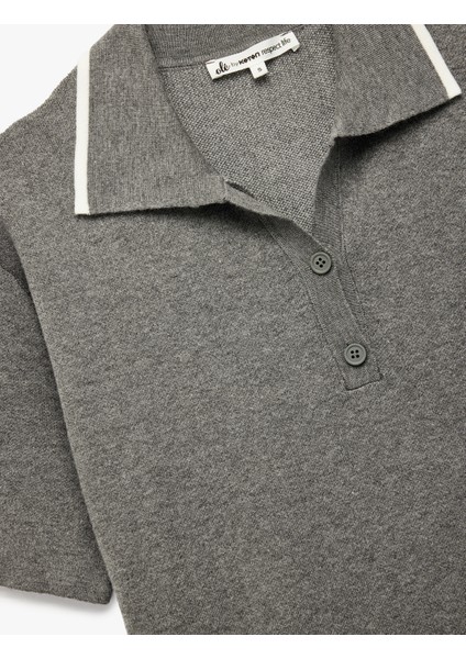 Biyeli Düğmeli Polo Yaka Kısa Kollu Triko Kazak modelleri