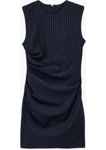 Slim Fit Bisiklet Yaka Drapeli Kolsuz Mini Elbise modelleri