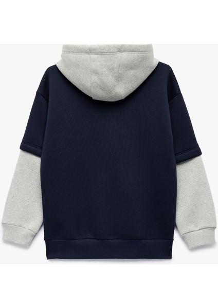 Kapşonlu Uzun Çıkma Kollu Şardonlu Oversize Kolej Baskılı Sweatshirt fiyatları