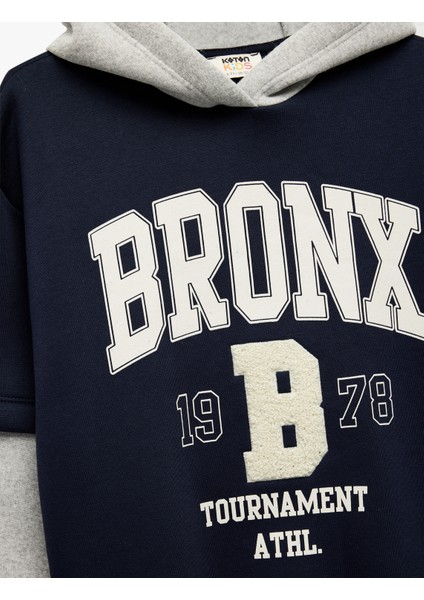 Kapşonlu Uzun Çıkma Kollu Şardonlu Oversize Kolej Baskılı Sweatshirt modelleri